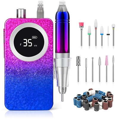 Professional Electric Nail Drill Machine, Gradient Color 35000 RPM Rechargeab...