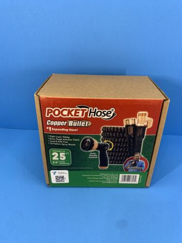 Pocket Hose As-Seen-On-TV Copper Bullet 25 Ft With Thumb Spray Nozzle - Picture 2 of 5