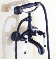 Clawfoot Wall Mount Bathtub Faucet Set Handheld Shower Taps Kit Brass 2tf552