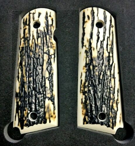 1911 Faux Mammoth Bark Acrylic Grips Gold Screws Fits Colt Kimber