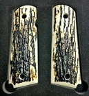 1911 Faux Mammoth Bark Acrylic Grips Gold Screws Fits Colt Kimber Full Size
