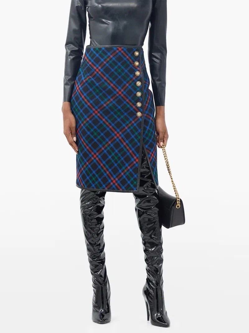 Gonna a matita YSL Saint Laurent lana tartan a quadri 38 6 8