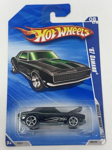 Hot Wheels 2010 Muscle Mania Black ‘67 Chevy Camaro Green Windows #86 A2