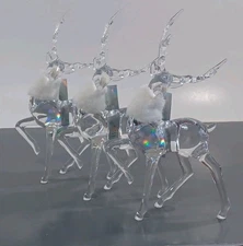 3 Rachel Zoe Clear Acrylic 12”Prancing Reindeer Deer Christmas Figurine, New