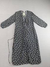 H&M Women Dress M Black Floral Wrap Tie Waist Maxi V Neck Long Sleeve Casual