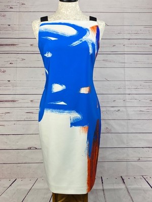 Milly Lou Lou Artistic Abstract Sheath Dress Size 8 Colorblock Modern Glam Chic