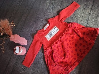 Babykleidung, Herbst-Kleid 68/74, Herzchen, Rot, Sweat-Kleid