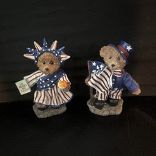 2-Pack Small Patriotic Teddy Bear Figurines Statue of Liberty Uncle Sam Flag