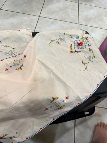 Vintage Embroidered Floral Cotton Table Runner, Rectangular Beige Multicolor