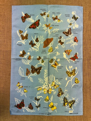 RARE VINTAGE ULSTER WEAVERS BUTTERFLY IRISH COTTON KITCHEN TEA TOWEL RETRO