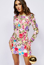 AKIRA Flower Power  Mini Dress Multicolor Floral Embroidered Size L