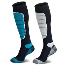 Merino Wool Ski Socks, Cold Weather Socks for Medium Blue Grey 2 Pairs 