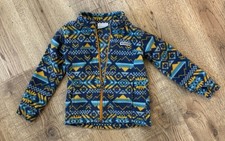 Columbia Boys' Zing III fleece jacket in a blue, yellow, and grey geometric pat