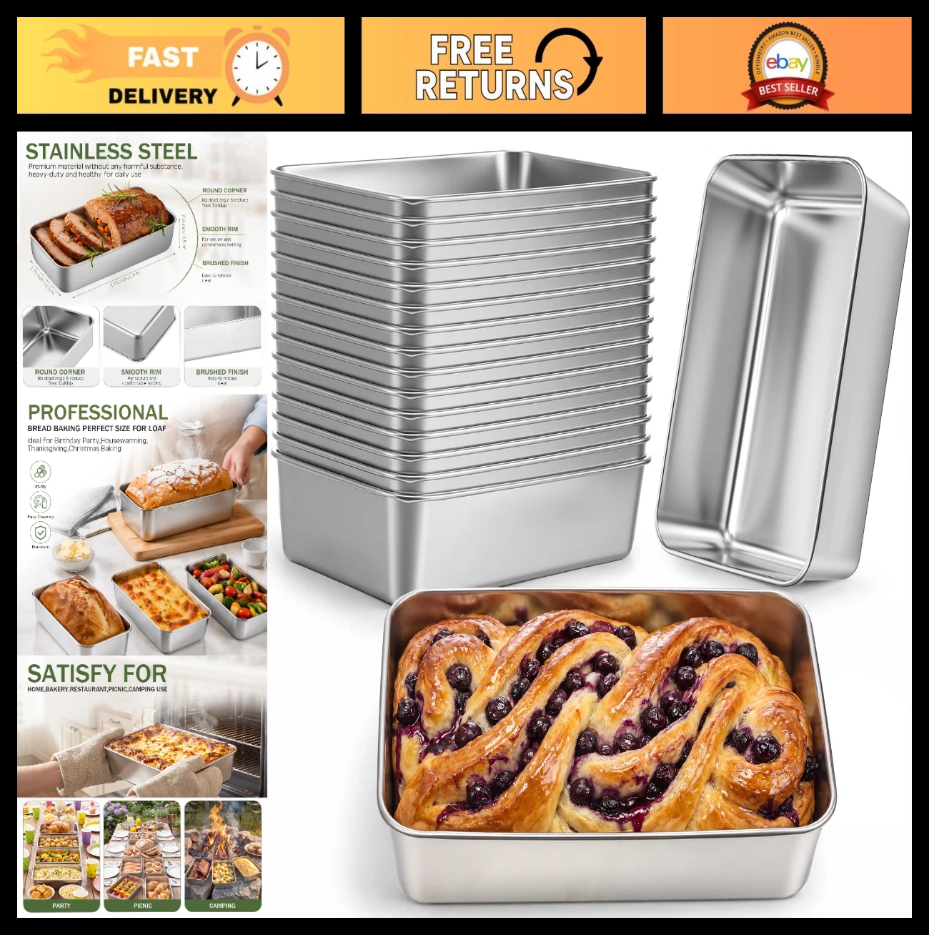 20 Pack Stainless Steel Loaf Pans 9x5 Inch Baking Tins for Bread, Cake, Meatloaf