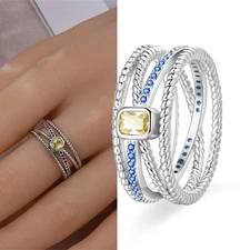 KUNSIR 925 Sterling Silver 5A CZ Bead Ring Wide Band Ring Wrap Ring Anniversary