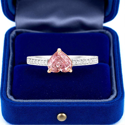 Diamantring Fancy Intense Pink IGI Lab Created 1,85 Ct Herzschliff 14K Multi ...