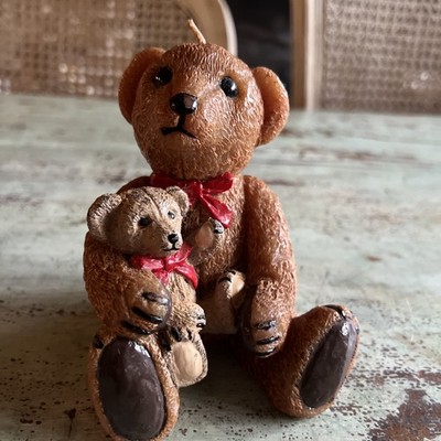 Vintage Robert Alan Candle Co. - Bear with Red Bow Tie Candle Teddy Bear & Cub
