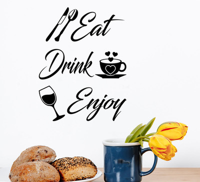 Wandsticker Essen Trinken Genießen Zuhause Aufkleber Küche Fenster Zitate Besteck Worte Kunst
