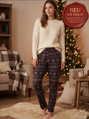 CALIDA Damen Pyjamahose XS 36/38 Schlafhose Norwegenmuster Baumwolle Winter NEU - Bild 1 von 4