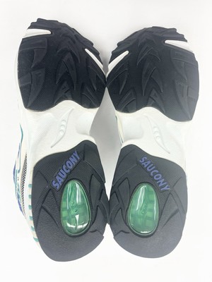 Vintage 1996 Saucony 3D Grid Hurricane White Blue Teal SZ 11Women