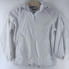 Columbia Windbreaker Jacket Women Large White Packable Hooded RL3007 Activewear