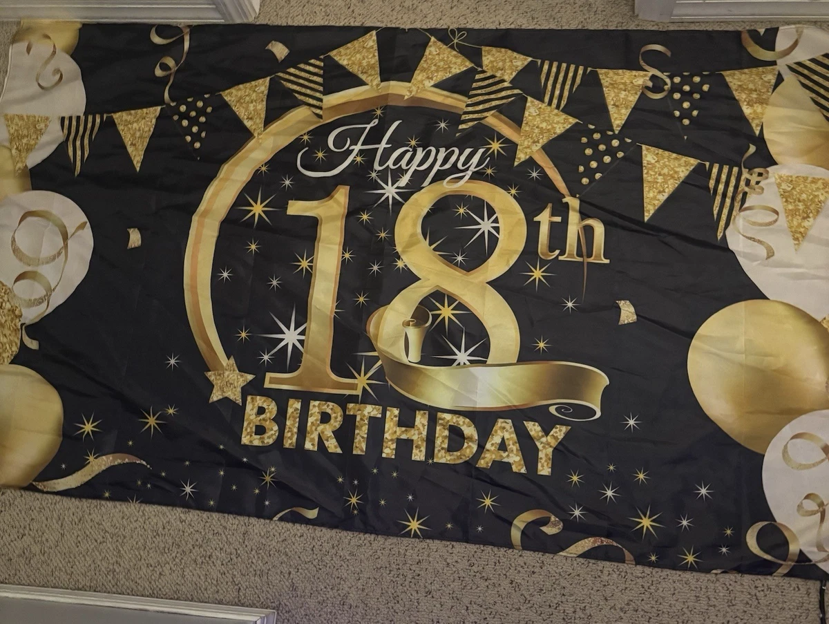 "Time To Adult" 18th Birthday Banner - Glitter Pre-Strung Party Sign, 6.56ft Long, For Boys & Girls (Black) - View #3