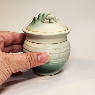 Handmade Studio Art Ceramic Stoneware Canister 3'' Signed Farmhouse Cottage Core