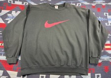 Vintage Nike Big Center Swoosh Scribble Check Crewneck Sweatshirt 90s Mens L