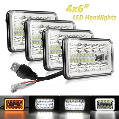 4pcs 4x6 Inch LED Headlight Halo DRL Single For Peterbilt Kenworth Freightinger