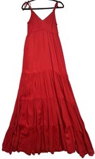 Womens Festival Party Tiered Maxi Dress Size S Red Tie Straps