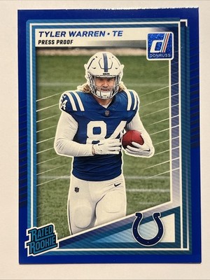 Tyler Warren 2025 Panini Donruss Rated Rookie #337 Press Proof Blue RC - Colts