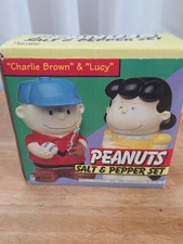 Peanuts Charlie Brown Lucy Salt Pepper Shakers 1994 Nos Opened Damaged Box