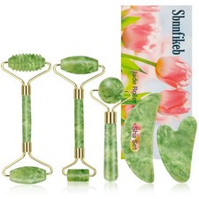 5Pcs Jade Roller Gua Sha Facial Tool Set, Natural XiuYan Stone Face Roller