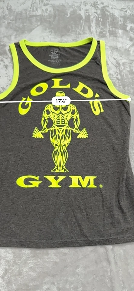 Camiseta sin mangas Gold's Gym para hombre talla pequeña gris y verde neón sin mangas elástica usada en excelente estado Foto 4 de 4