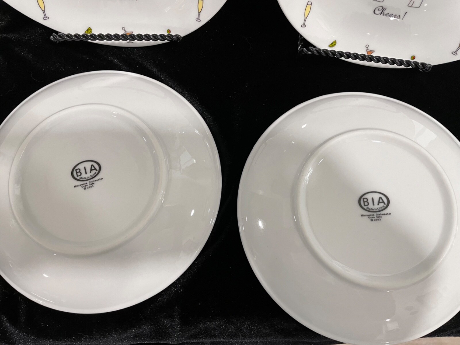 BIA Cordon Bleu Reindeer "Cheers" round appetizer/dessert plates set of