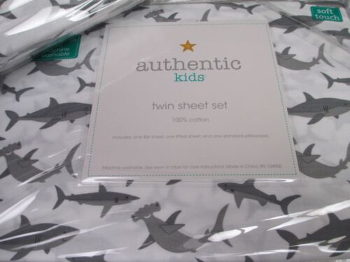 Authentic Kids White Gray Sharks Sheet Set - Twin - Picture 1 of 5