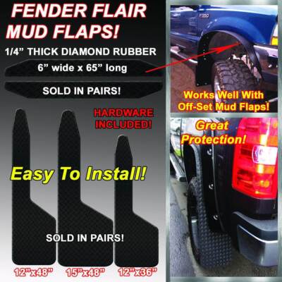 Fender Flair Long-John Style Mud Flaps Diamond Plate On one Side Smooth On the O