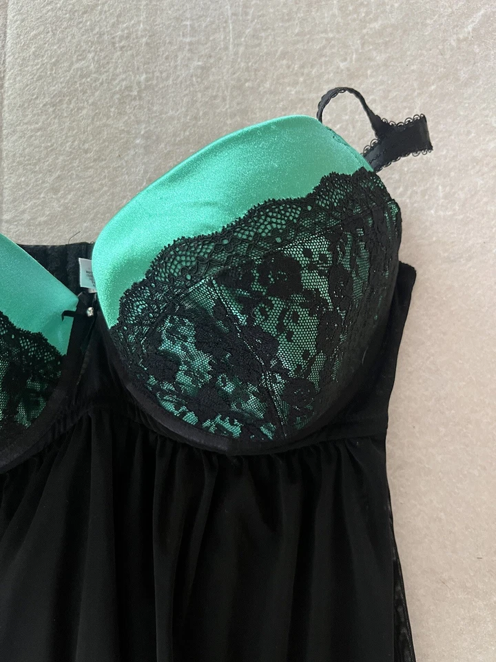 Target Womens Teal Green Lace Underwire Babydoll Mesh Chemise Black SIZE 18D - image 4 of 4