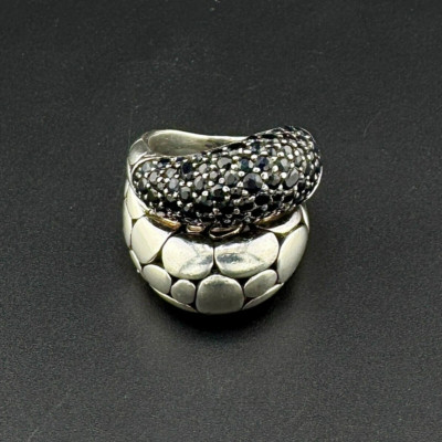 JOHN HARDY KALI ARUS BLACK SAPPHIRE RING - 925 STERLING SILVER - SZ 7.25
