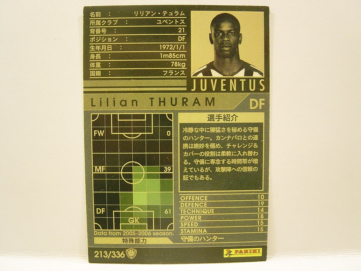 Panini WCCF 2005-06 Lilian Thuram 1972 France No.21 Juventus Italy