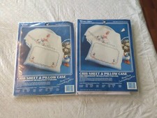Pair Of VoGart Stamped Crib Sheet And Pillowcase, Embroidery/Ballpoint Painting