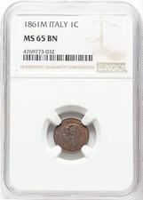 REGNO D'ITALIA 1861-M 1 CENTESIMO MONETA GEMMA NON CIRCOLATA NGC CERTIFICATA MS65-BN