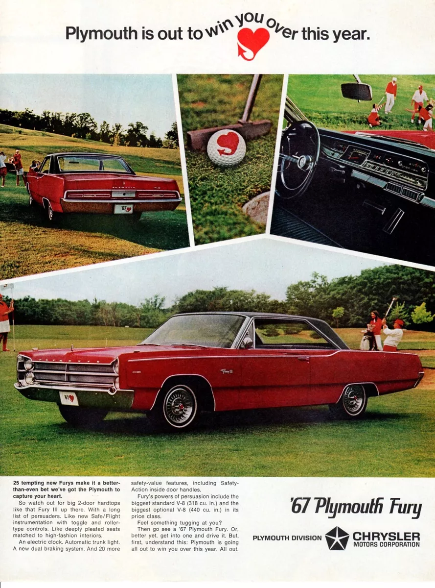 Vintage automobile Print car ad 67 Plymouth Fury Classic Ride Golf game  1966 ad