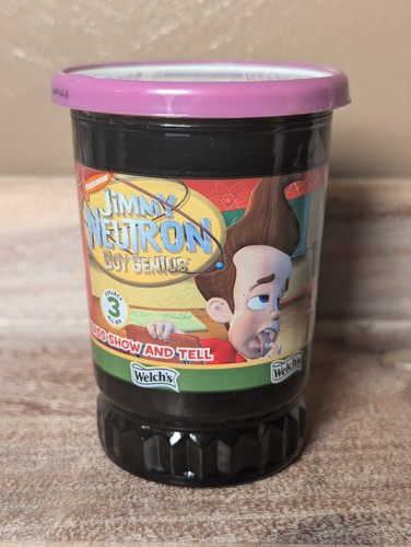 RARE Jimmy Neutron Boy Genius Welch's Jelly Jar Glass #3 W/Jelly