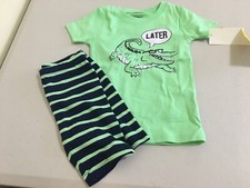 New Carter's Boys Alligator Pajama Snug Fit Green Stripe Navy Shorts Toddler