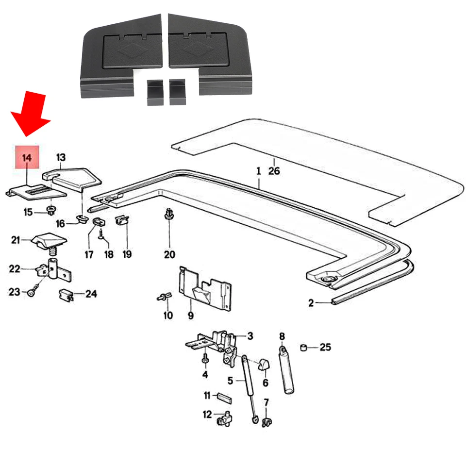 For BMW E30 318i 325i Convertible Roof Folding Top Hinge Covers Trim Left Right Foto 2 de 4