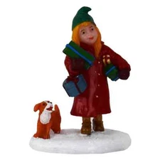 Kohls St Nicholas Square Village Christmas Shopping Girl Figurine with Dog NEW