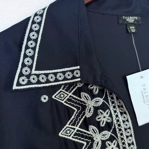 $119 NUEVO Top Talbots Bordado Talla 22W Mezcla Seda Popover Túnica Manga 3/4 Azul Marino - Imagen 5 de 13