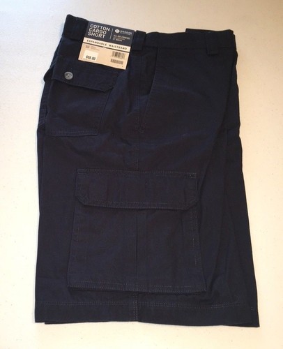 HAGGAR MEN'S COTTON CARGO SHORT FLAT FRONT EXPANDABLE WAIST SIZE - 32  NAVY  NWT - Picture 1 of 2