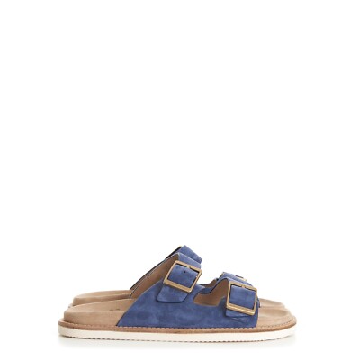 BRUNELLO CUCINELLI 795$ Blue Urban Slide Sandals - Washed
